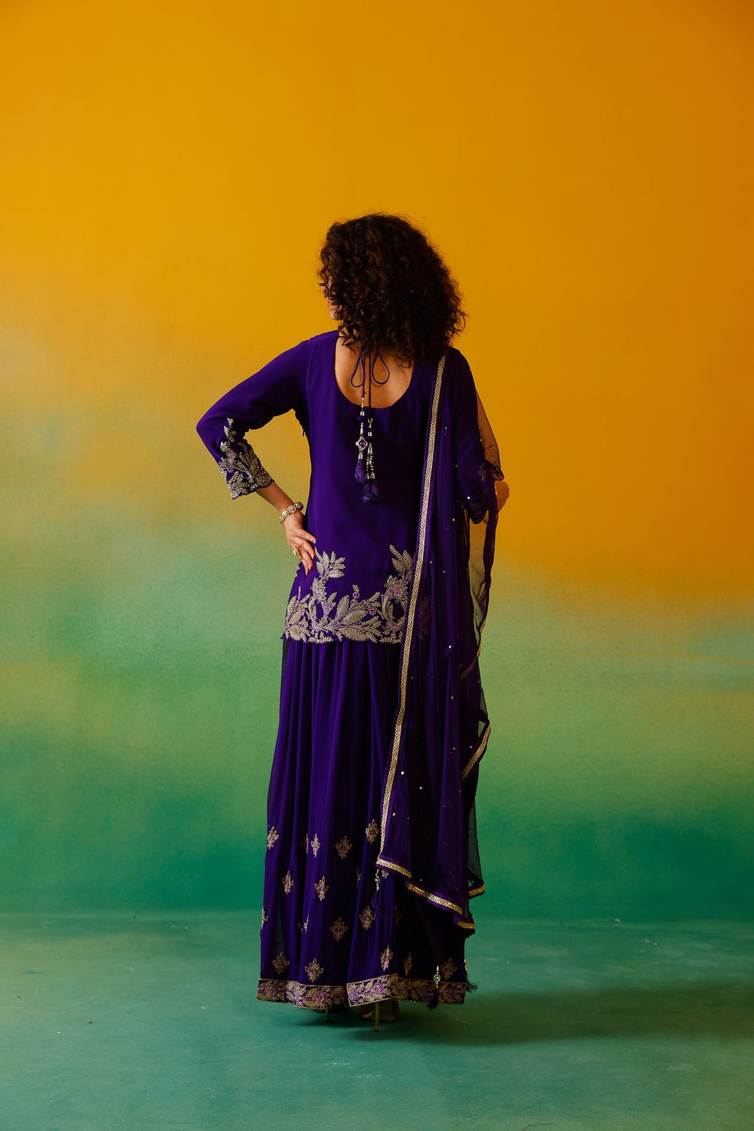 Neerus Purple georgette embroidered suit set - detail view 13