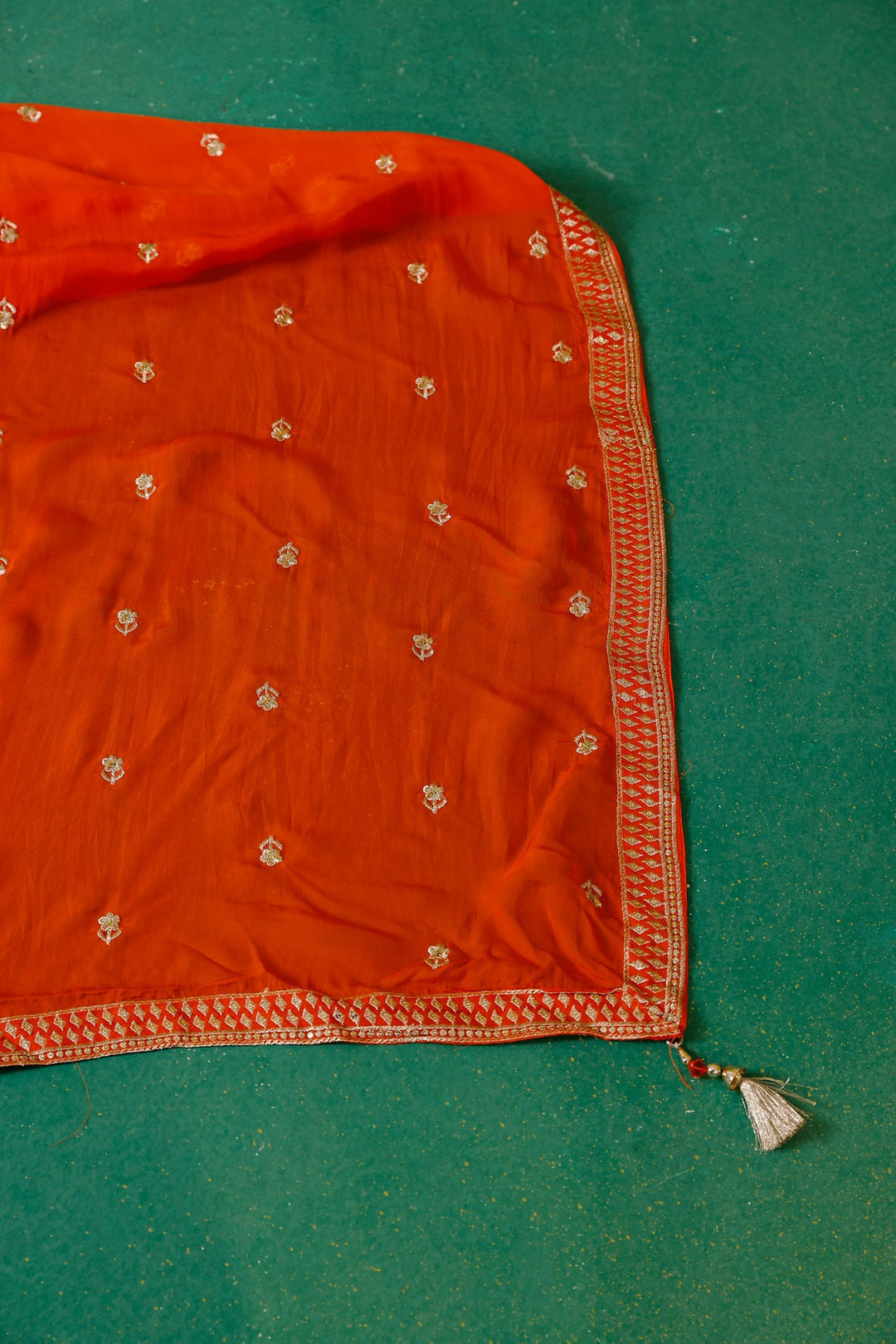 Neerus Orange organza embroidered lehenga ghagra set - detail view 11