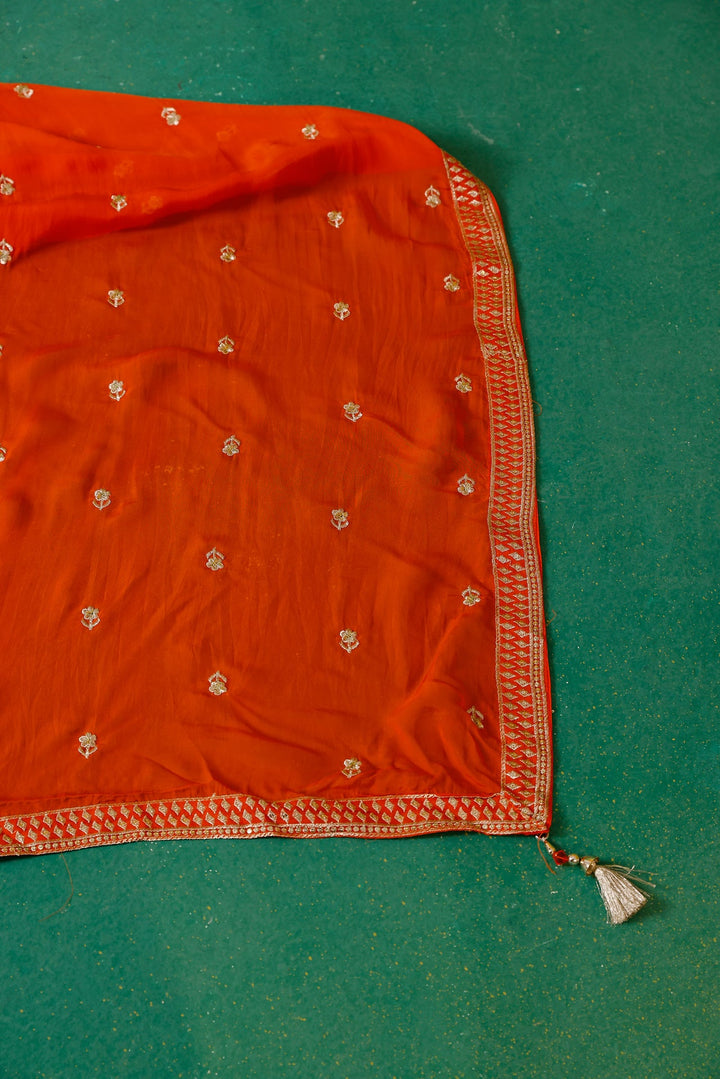 Neerus Orange organza embroidered lehenga ghagra set - detail view 11