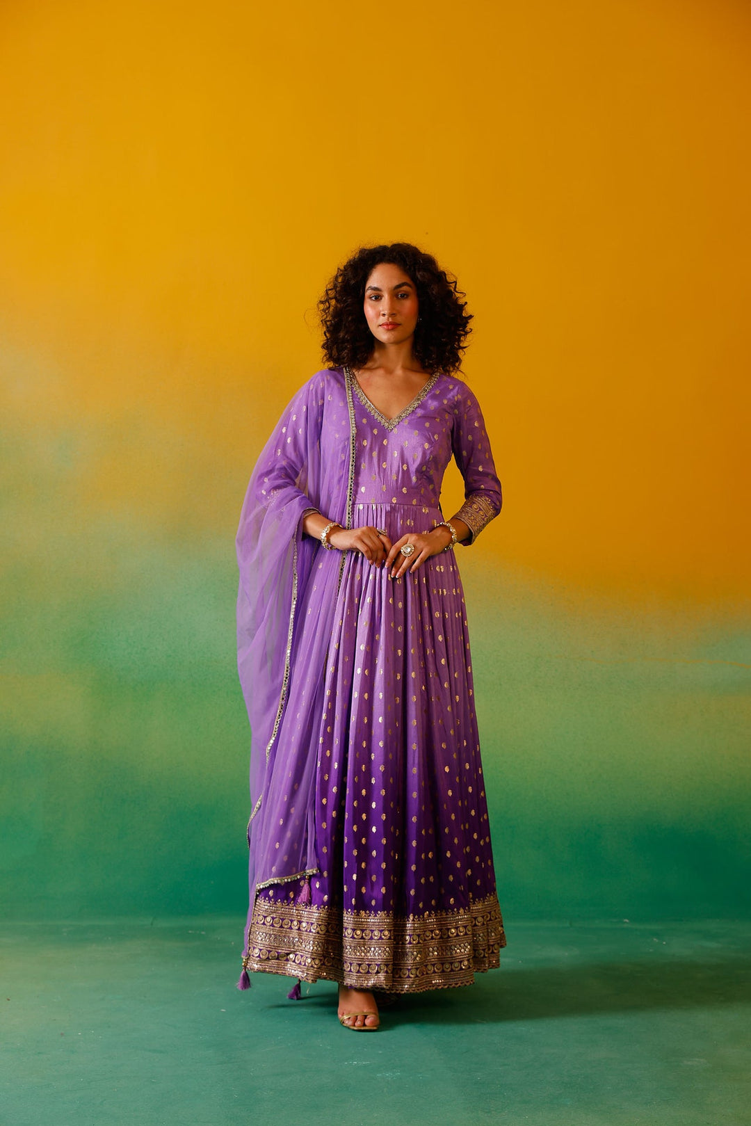 Neerus Purple Banarasi embroidered anarkali suit set - detail view 2