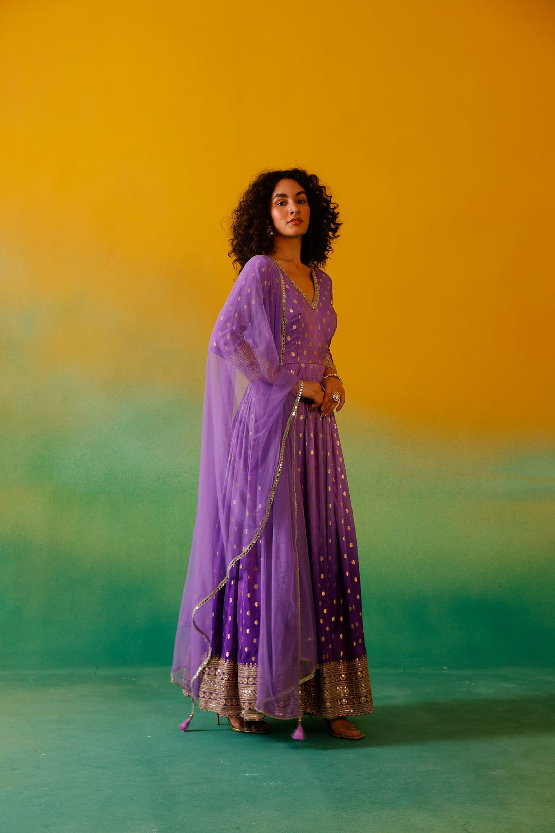 Neerus Purple Banarasi embroidered anarkali suit set - detail view 4