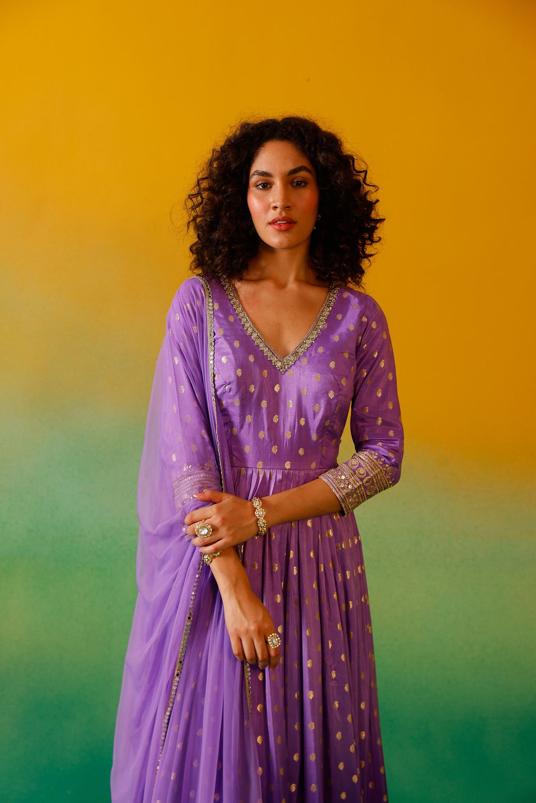 Neerus Purple Banarasi embroidered anarkali suit set - detail view 6