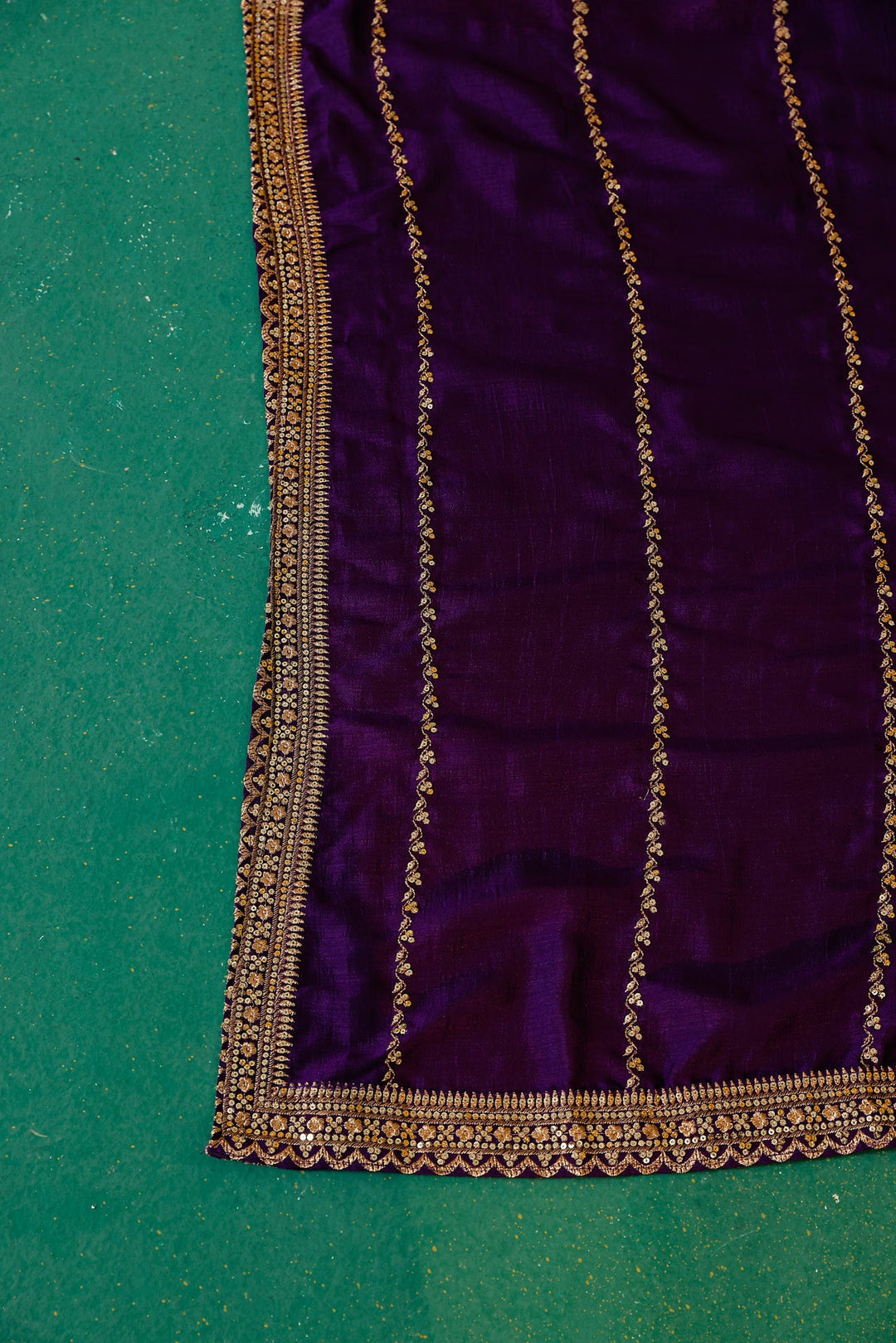 Neerus Purple silk embroidered anarkali suit set - detail view 11