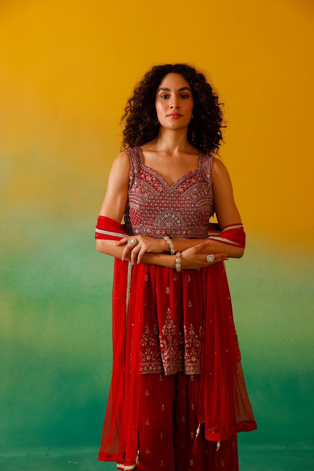 Neerus Red Georgette Embroidered Suit Set - detail view 7
