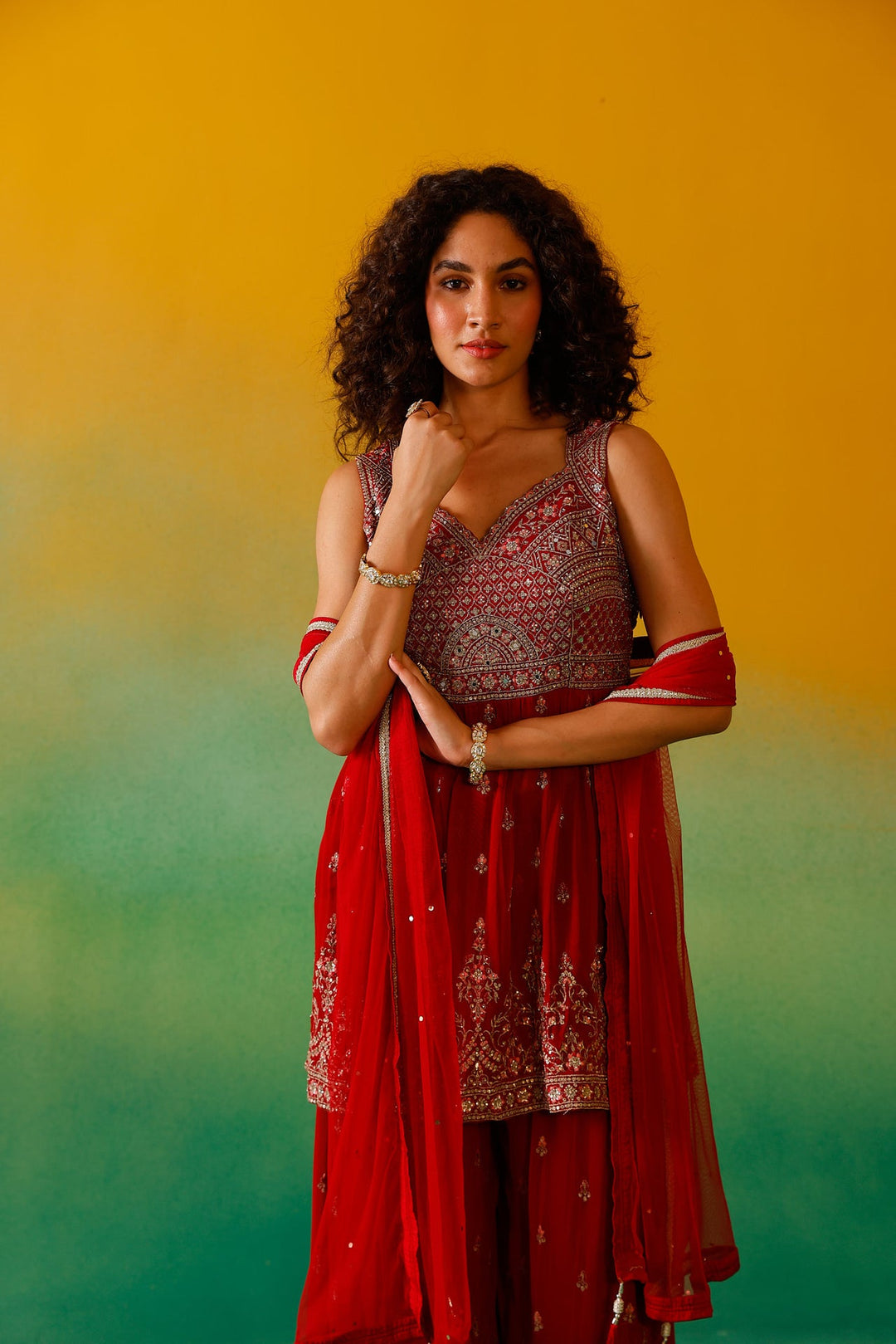 Neerus Red Georgette Embroidered Suit Set - detail view 8