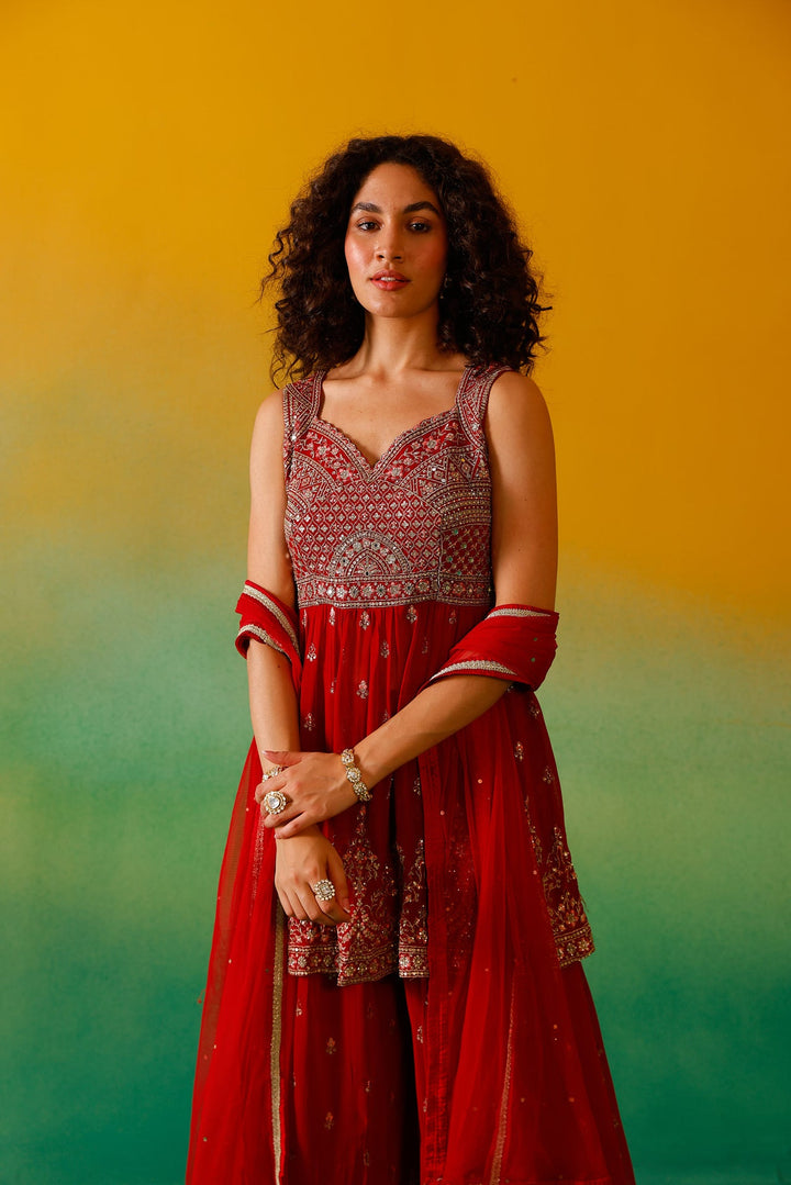 Neerus Red Georgette Embroidered Suit Set - detail view 9