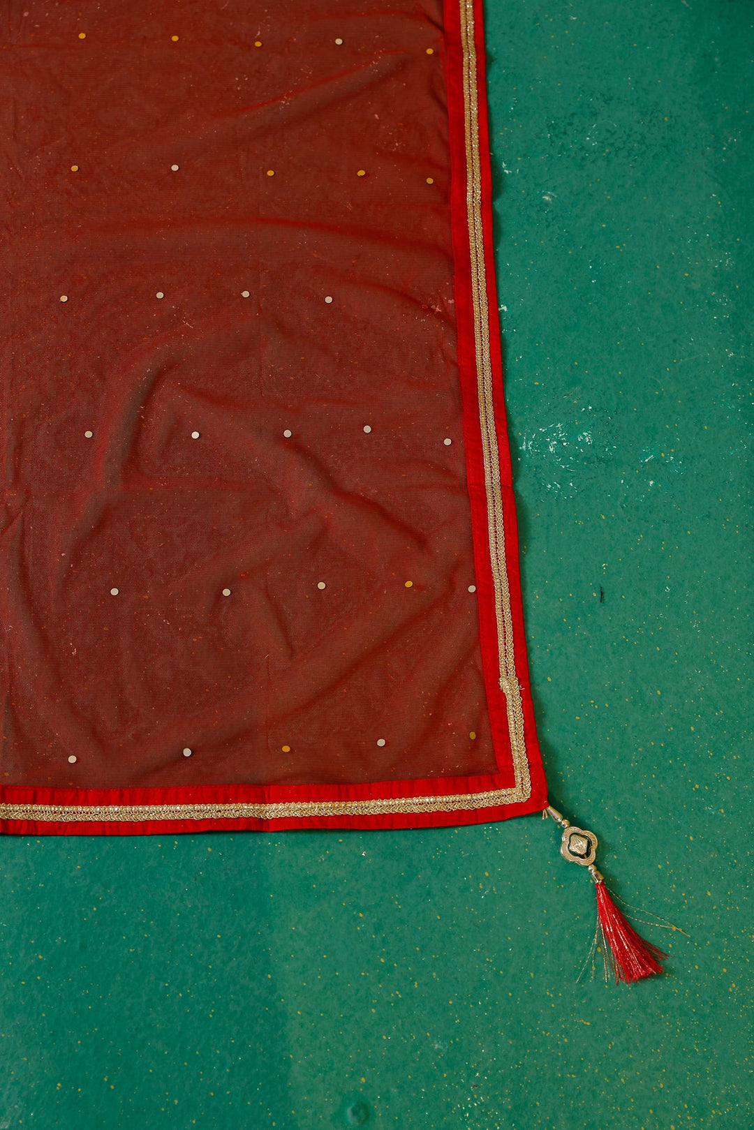 Neerus Red Chinon Embroidered Lehenga Set - detail view 13