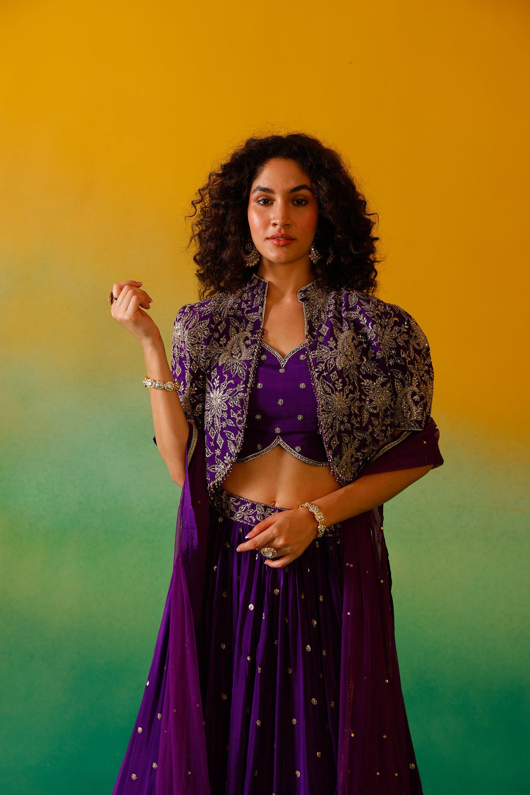 Neerus Purple Chinon embroidered lehenga set - detail view 8