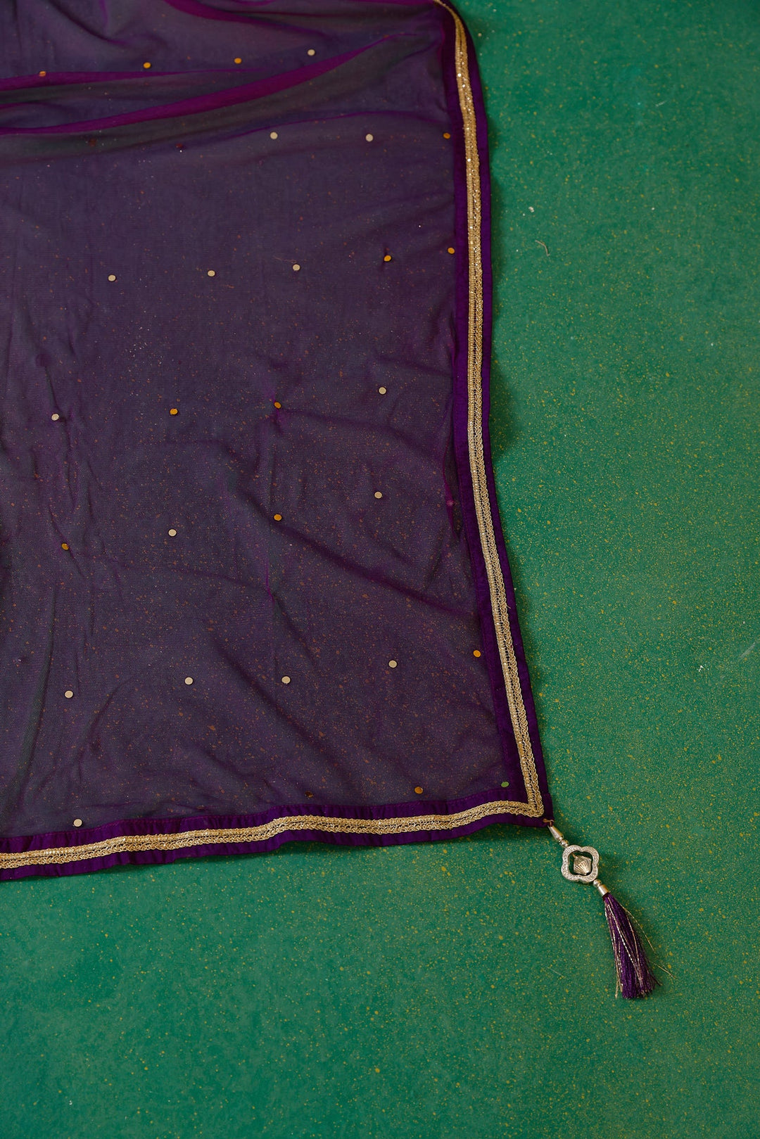 Neerus Purple Chinon embroidered lehenga set - detail view 12