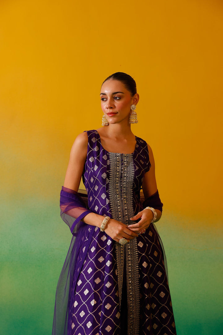 Neerus Purple Banarasi embroidered suit set - detail view 2