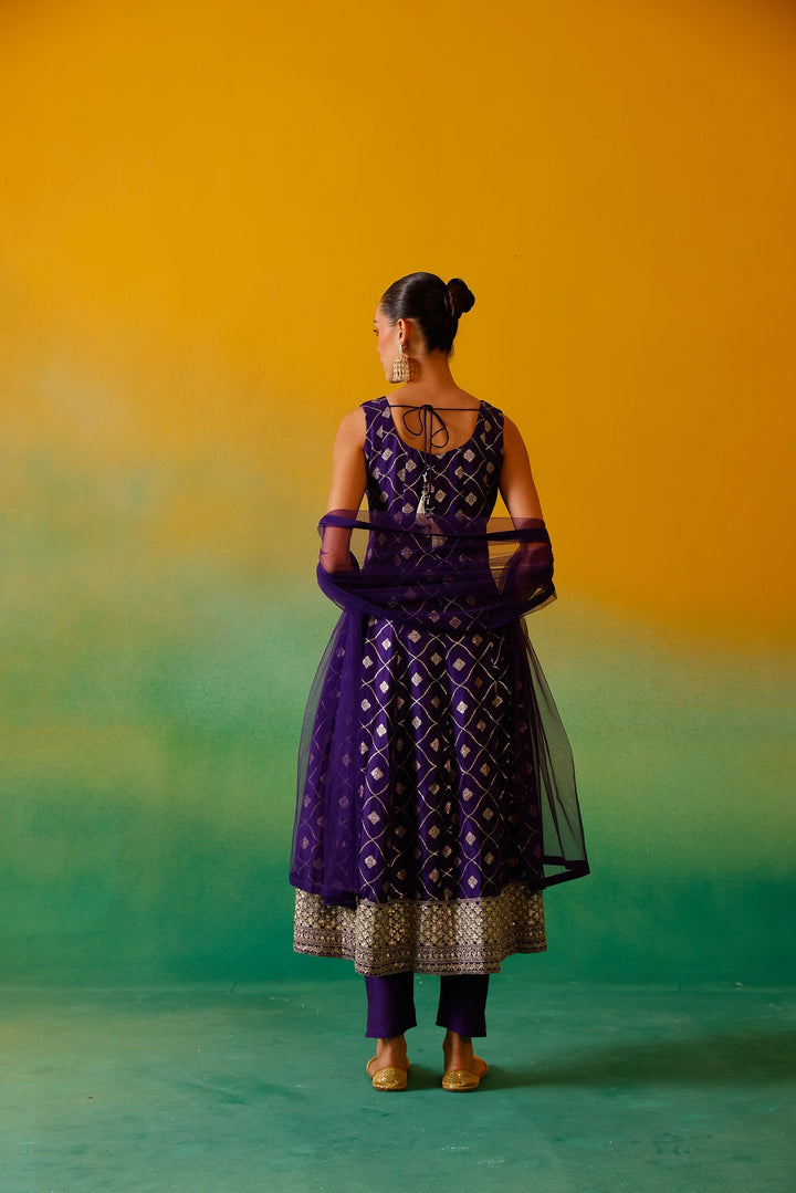 Neerus Purple Banarasi embroidered suit set - detail view 1