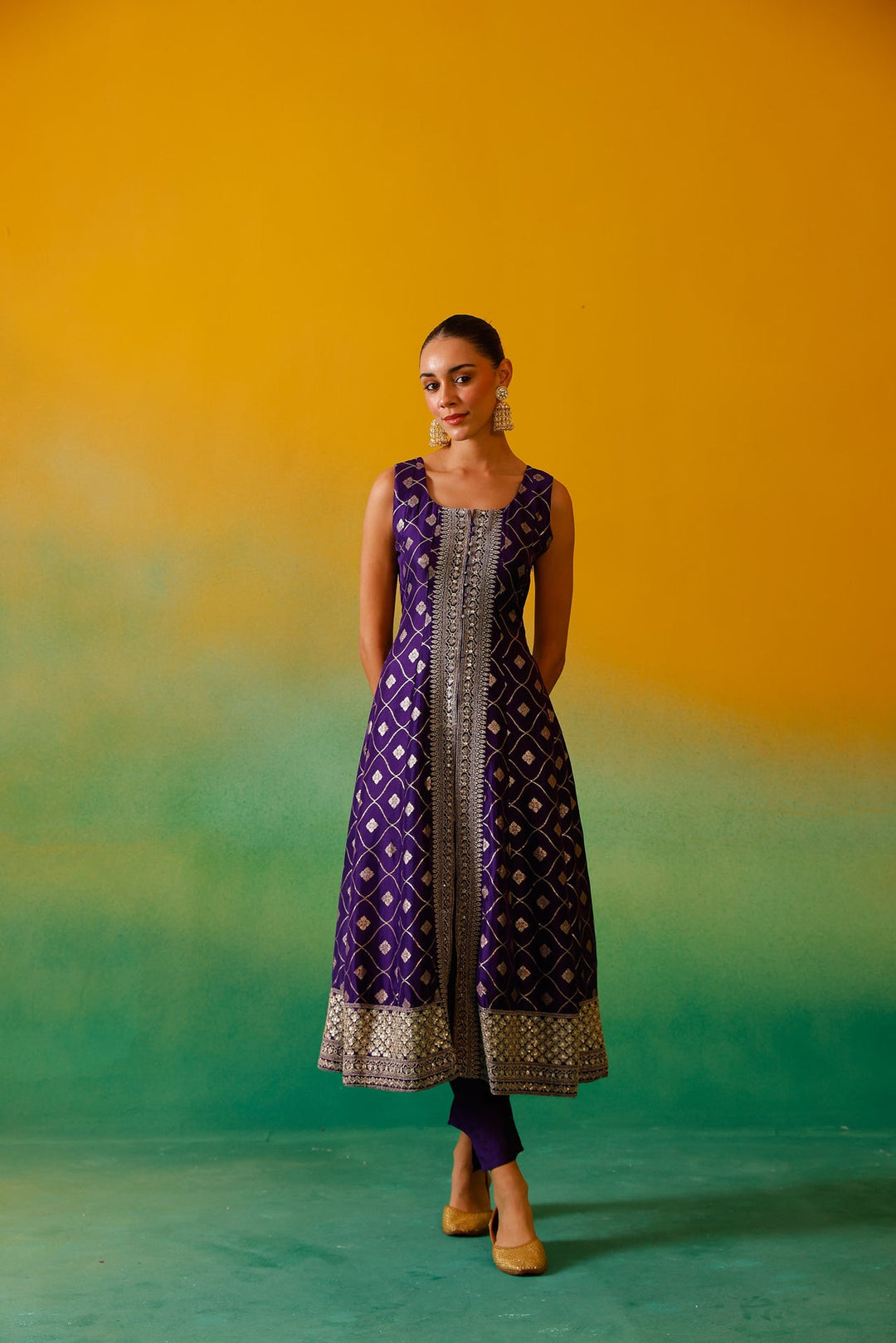 Neerus Purple Banarasi embroidered suit set - detail view 3