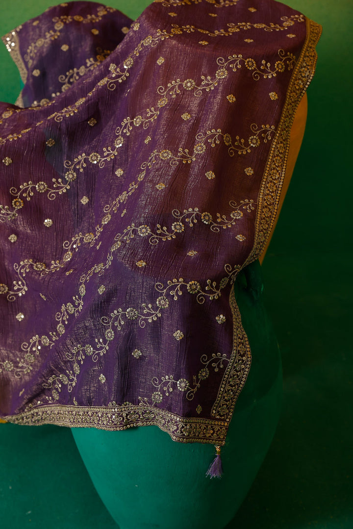 Neerus Purple silk embroidered Anarkali suit set - detail view 7