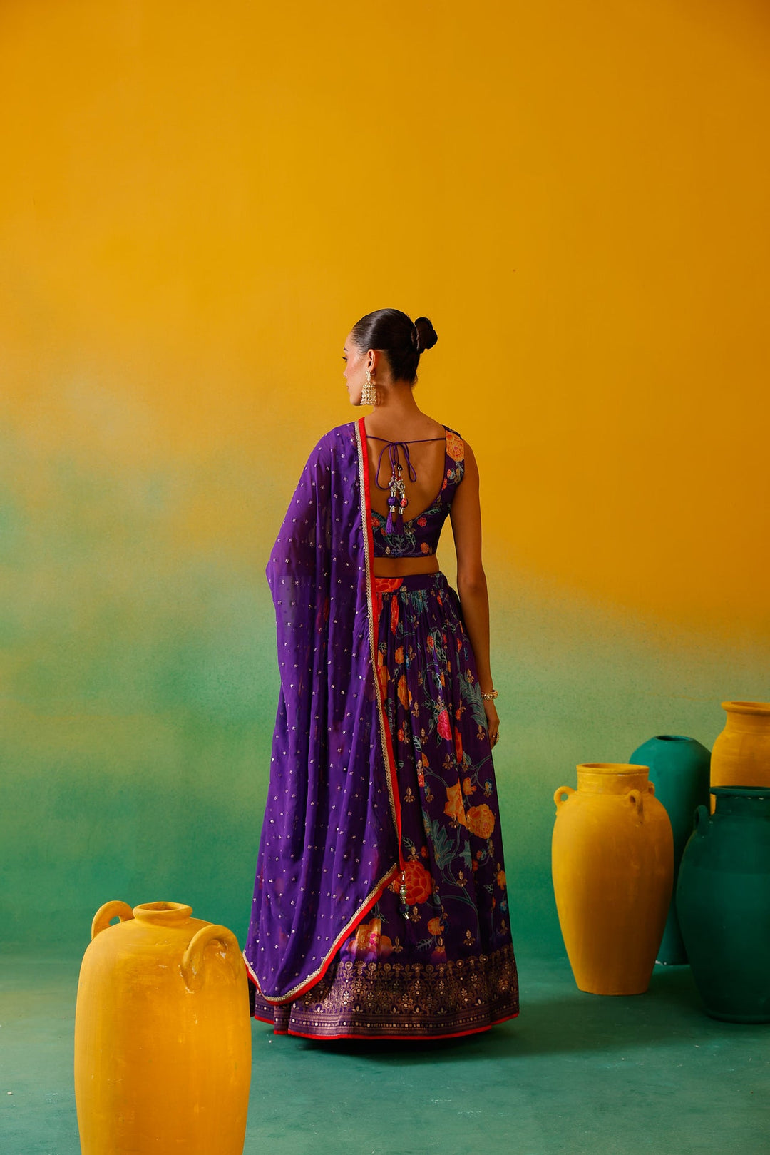 Neerus Purple silk embroidered lehenga set - detail view 2