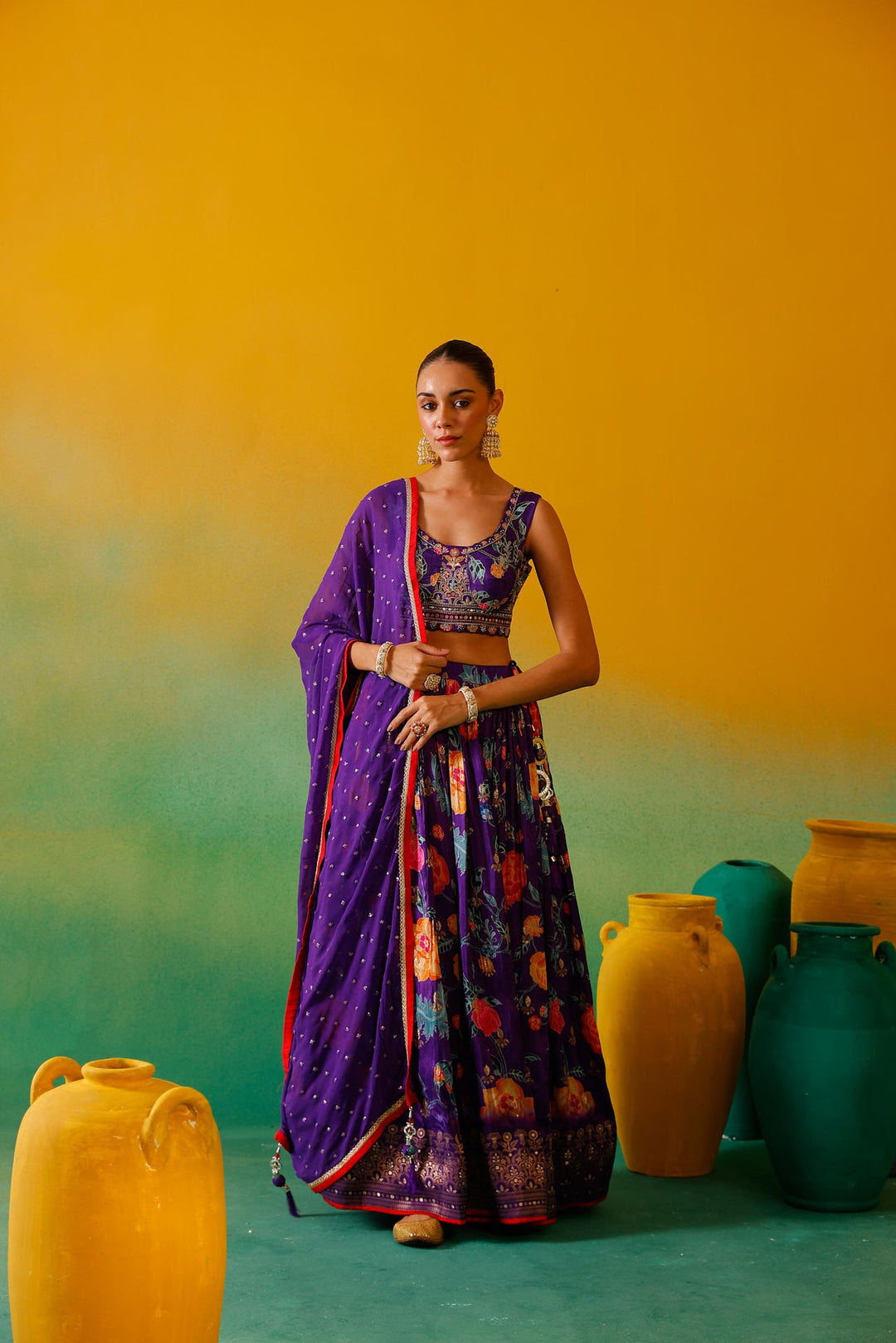 Neerus Purple silk embroidered lehenga set - detail view 3