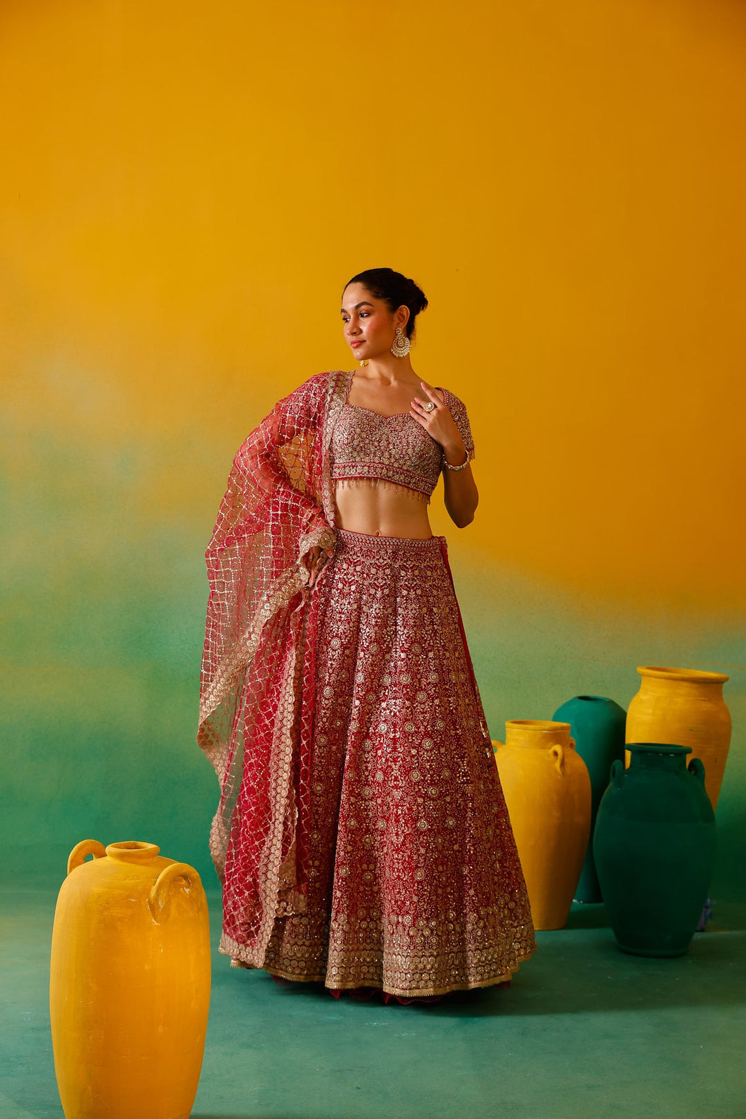 Neerus Pink net embroidered lehenga set - detail view 2