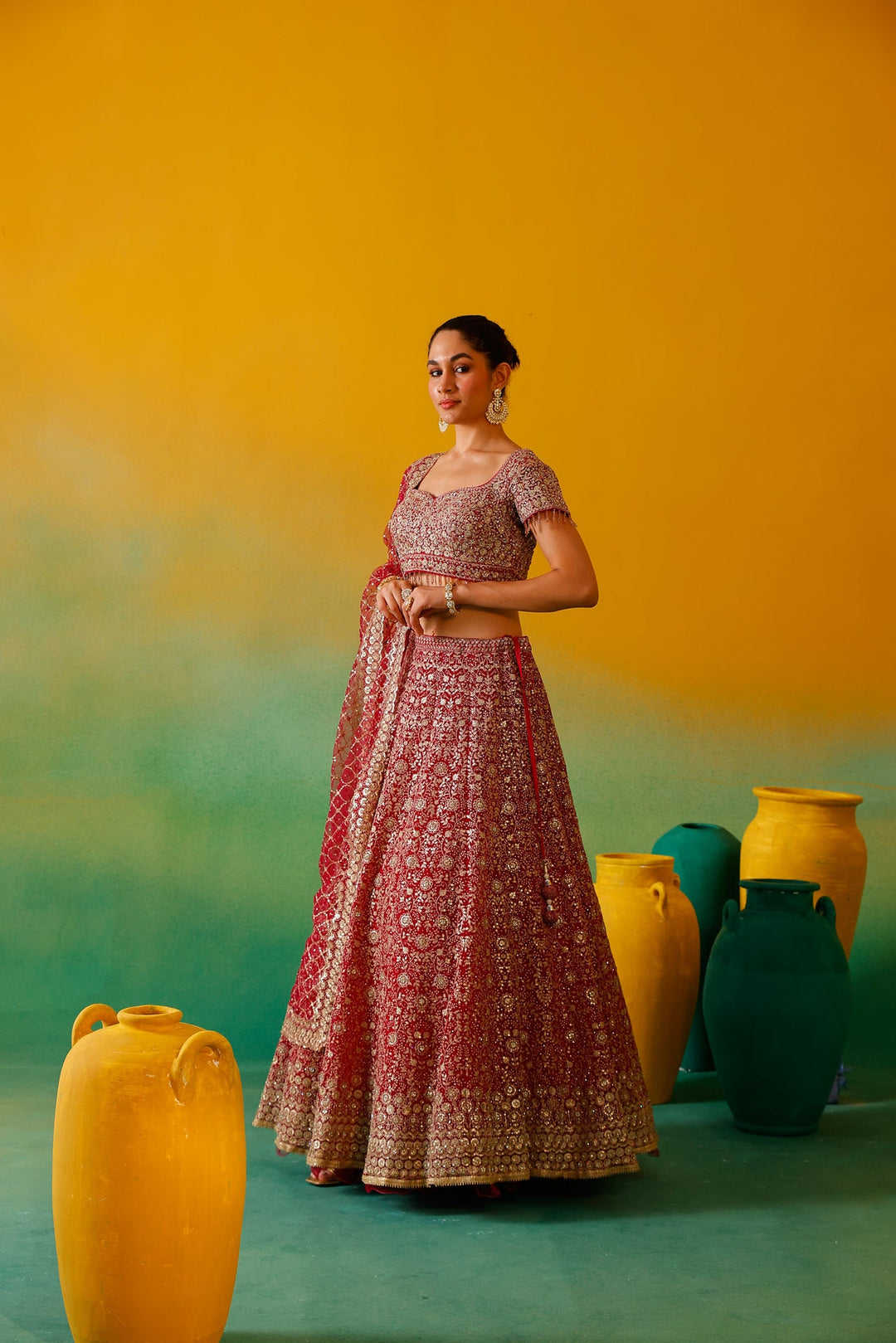 Neerus Pink net embroidered lehenga set - detail view 4