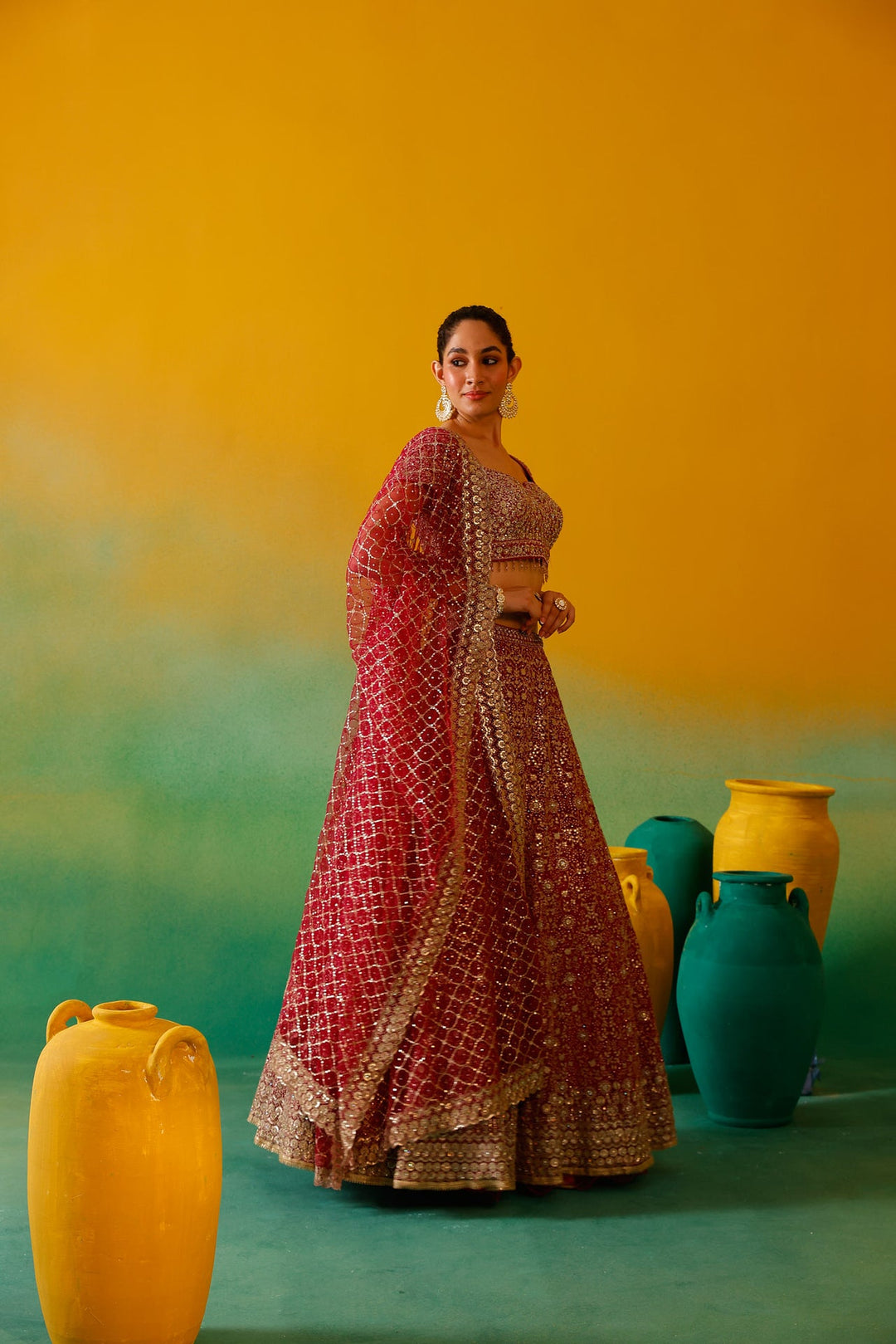 Neerus Pink net embroidered lehenga set - detail view 5