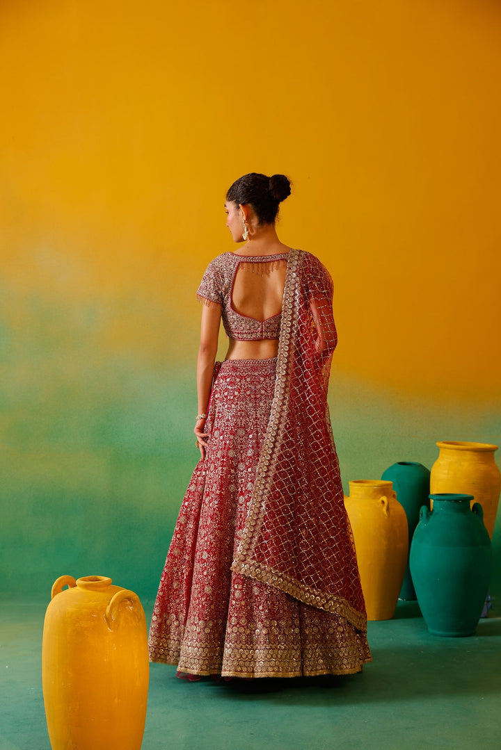 Neerus Pink net embroidered lehenga set - detail view 7