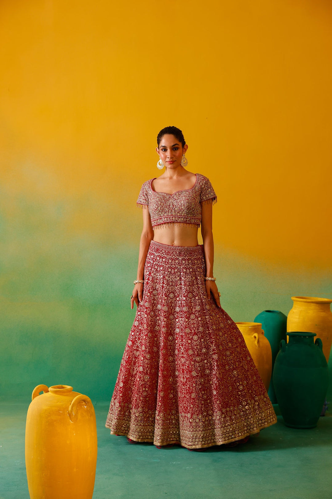 Neerus Pink net embroidered lehenga set - detail view 8