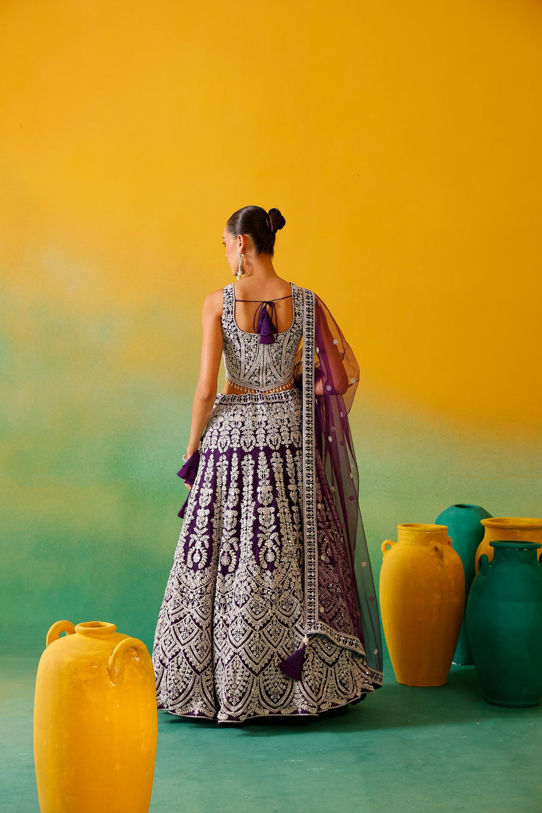 Neerus Purple net embroidered lehenga set - detail view 2