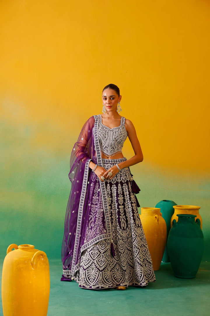 Neerus Purple net embroidered lehenga set - detail view 3