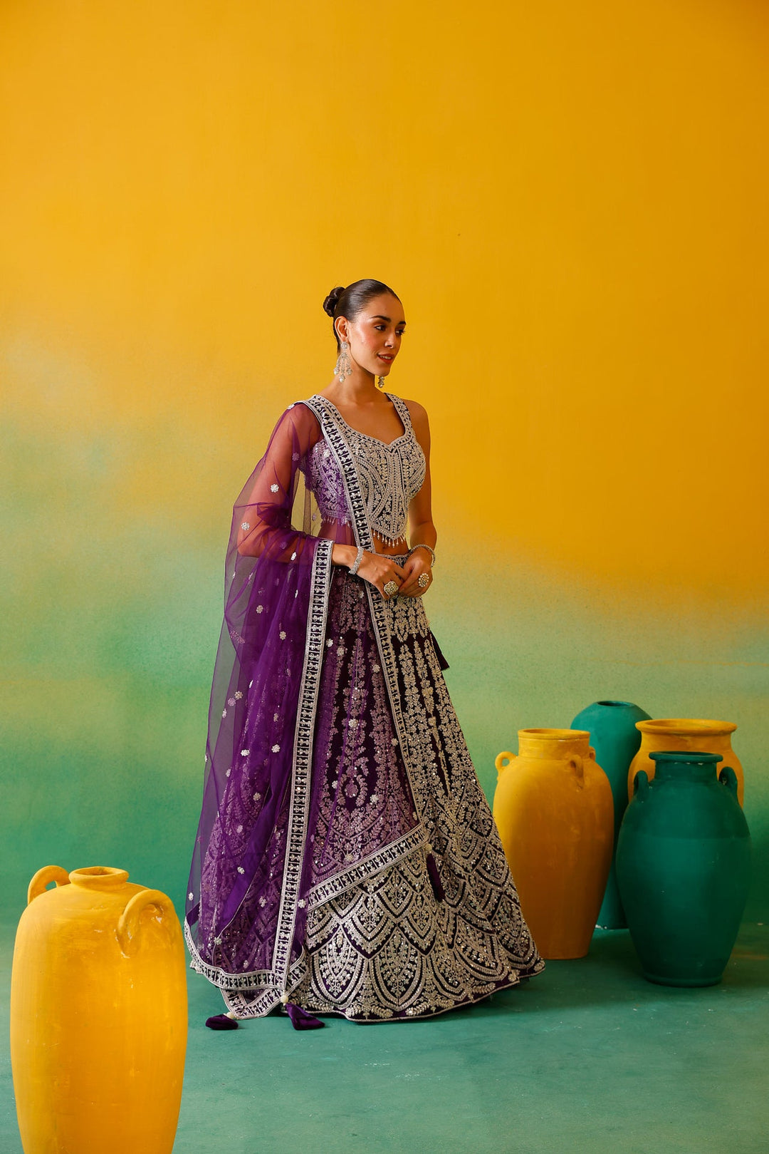 Neerus Purple net embroidered lehenga set - detail view 5