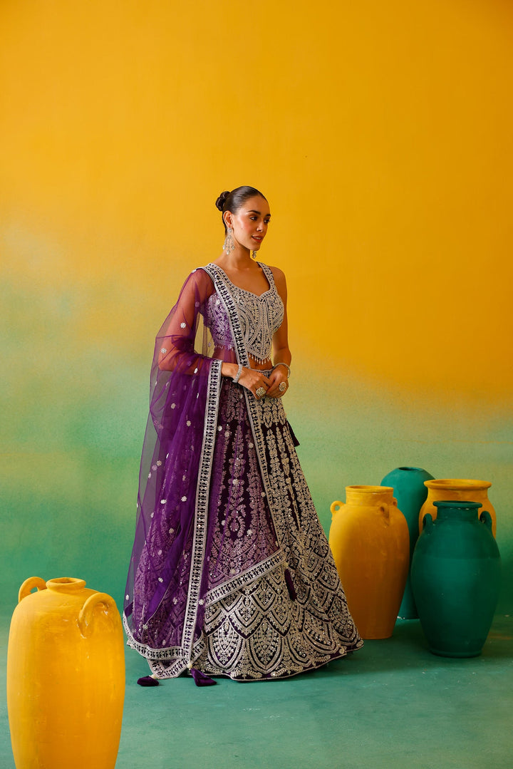 Neerus Purple net embroidered lehenga set - detail view 5