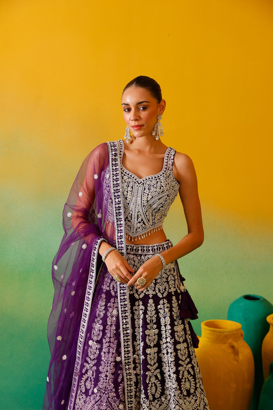 Neerus Purple net embroidered lehenga set - detail view 7