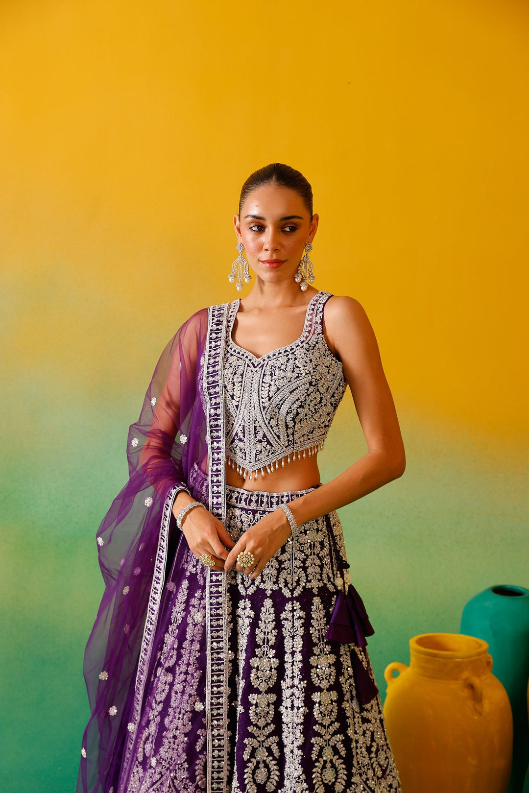 Neerus Purple net embroidered lehenga set - detail view 8