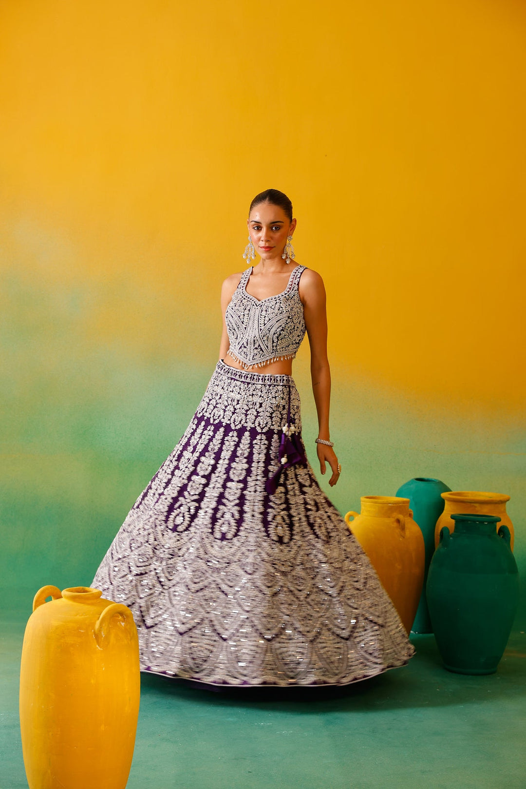 Neerus Purple net embroidered lehenga set - detail view 9
