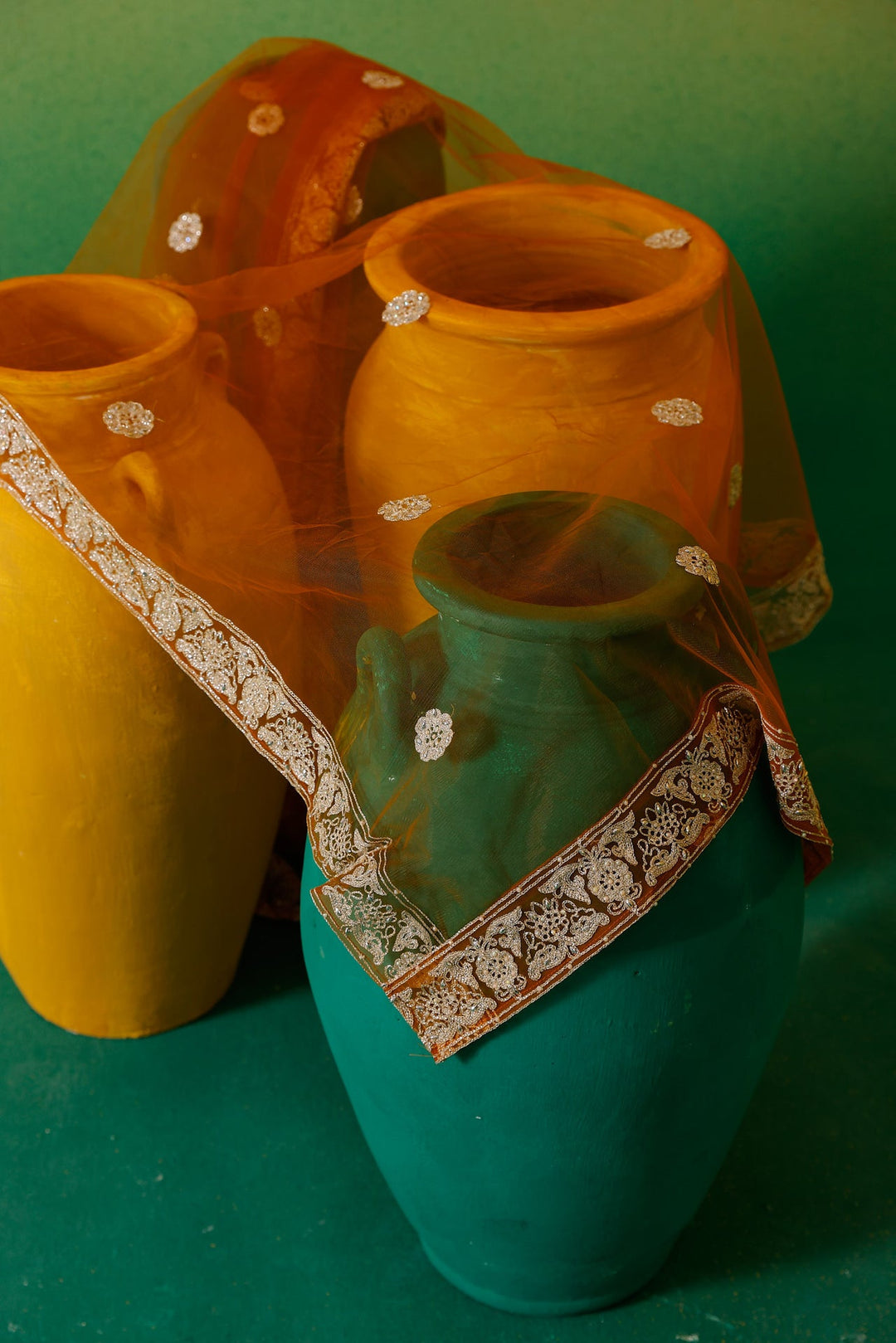 Neerus Yellow net embroidered lehenga set - detail view 16