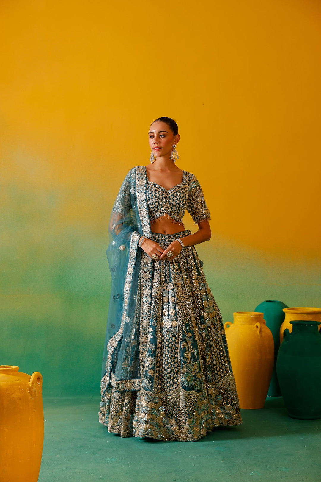 Neerus Blue net embroidered lehenga set - detail view 2