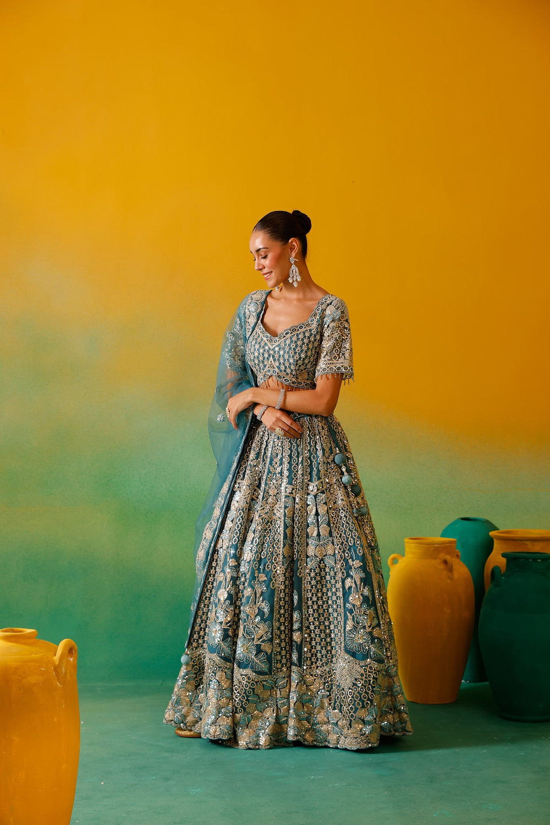 Neerus Blue net embroidered lehenga set - detail view 5
