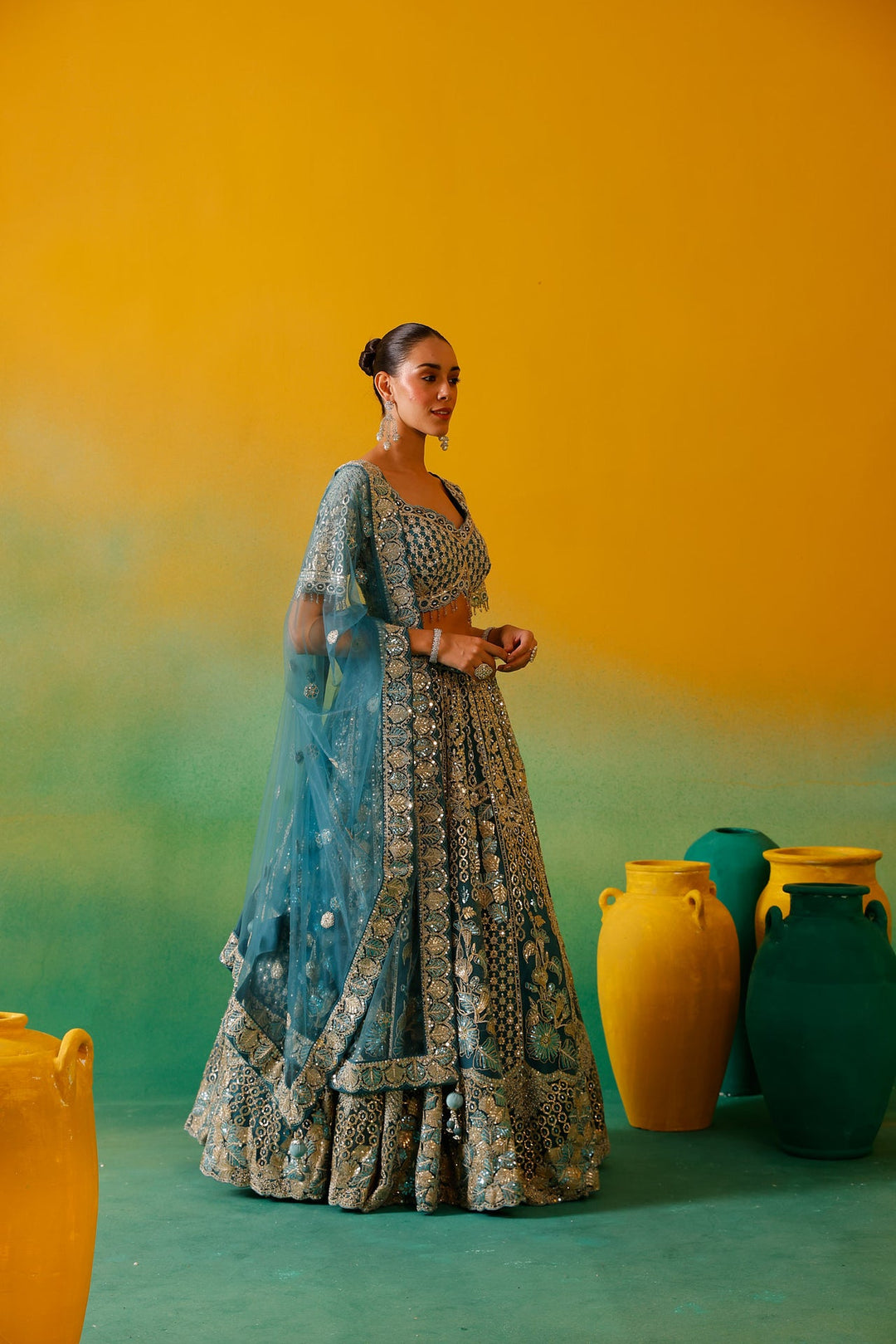 Neerus Blue net embroidered lehenga set - detail view 6
