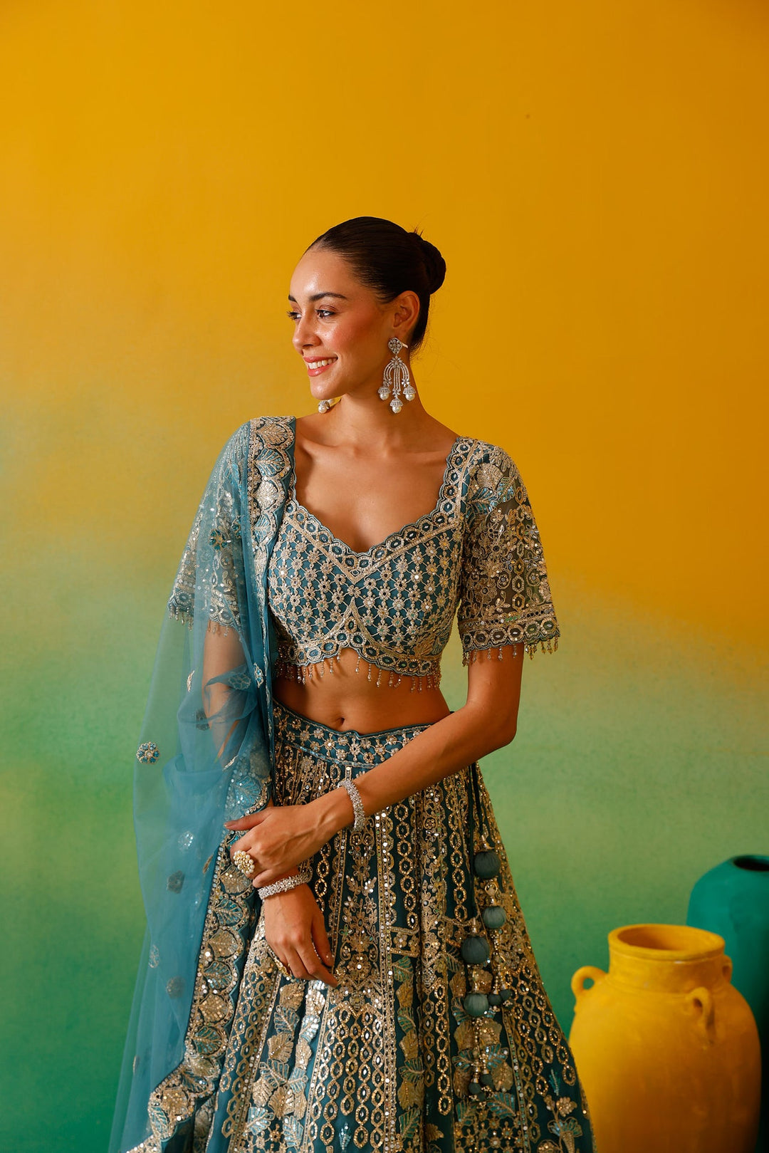Neerus Blue net embroidered lehenga set - detail view 11
