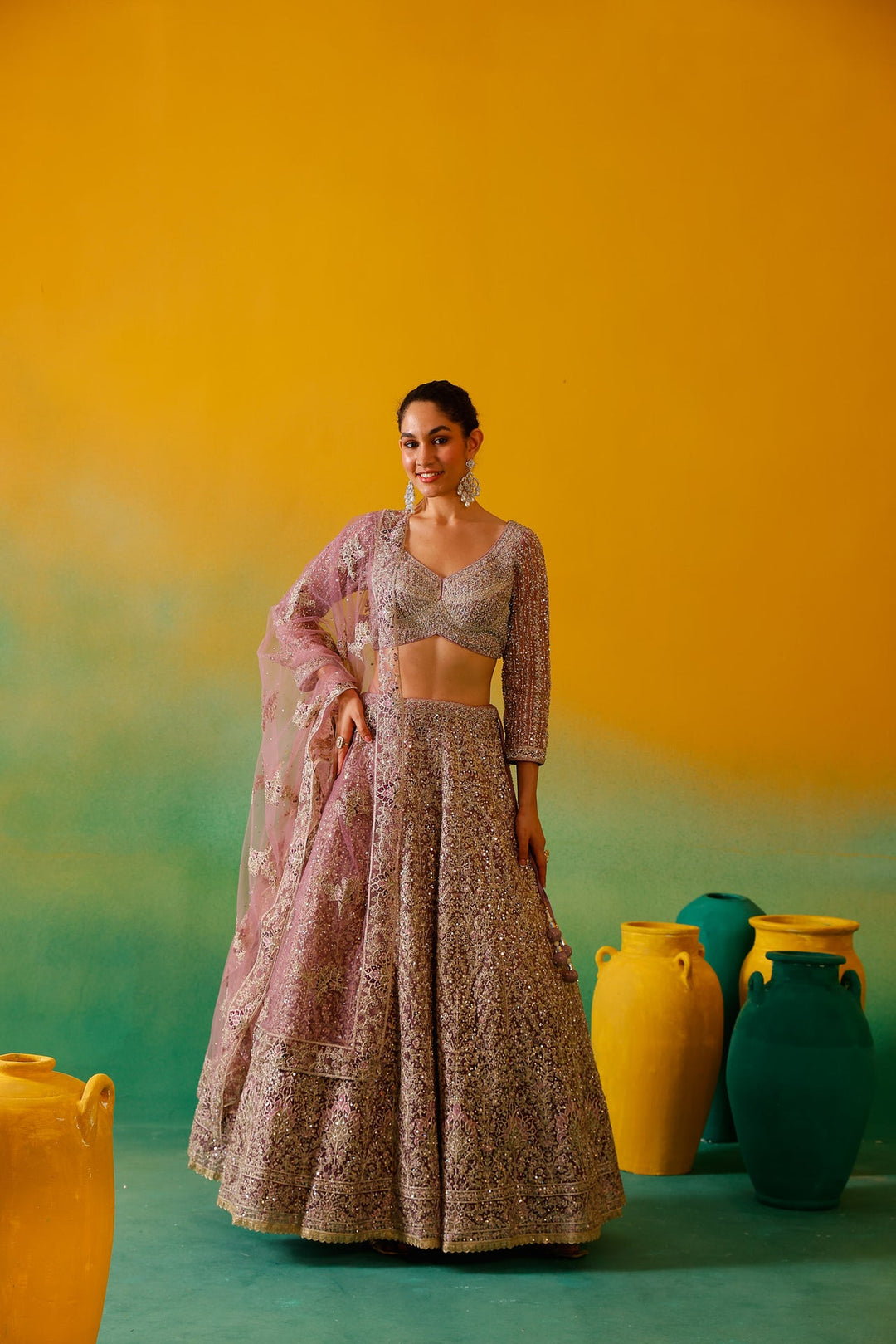 Neerus Purple net embroidered lehenga set - detail view 1