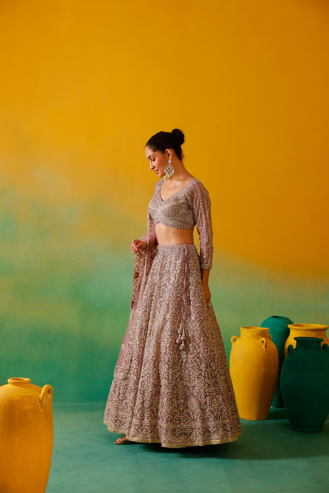 Neerus Purple net embroidered lehenga set - detail view 2