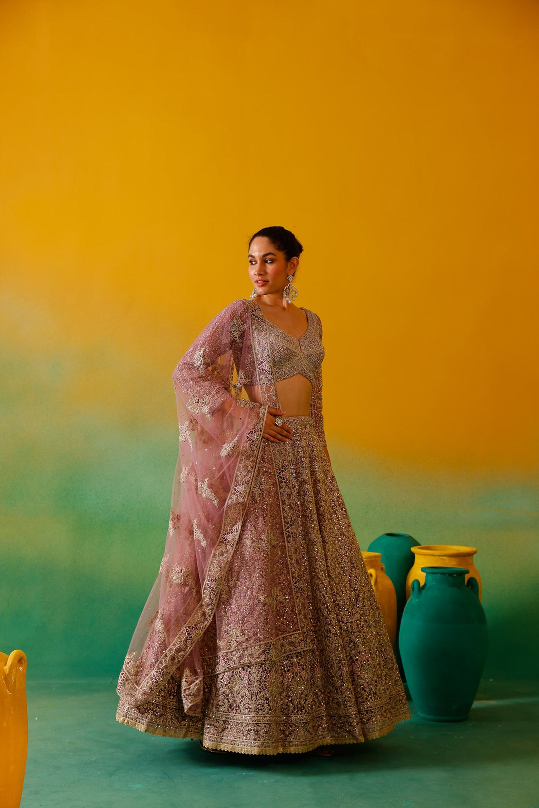 Neerus Purple net embroidered lehenga set - detail view 3