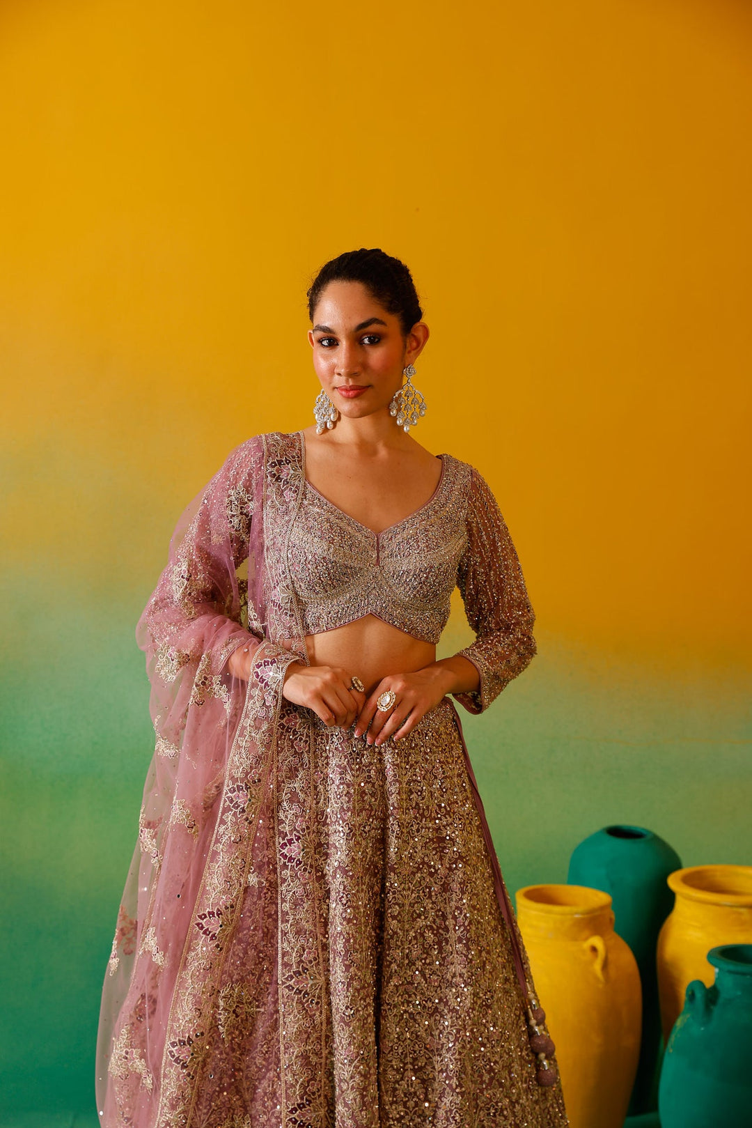 Neerus Purple net embroidered lehenga set - detail view 4