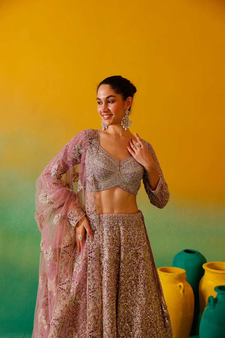Neerus Purple net embroidered lehenga set - detail view 5