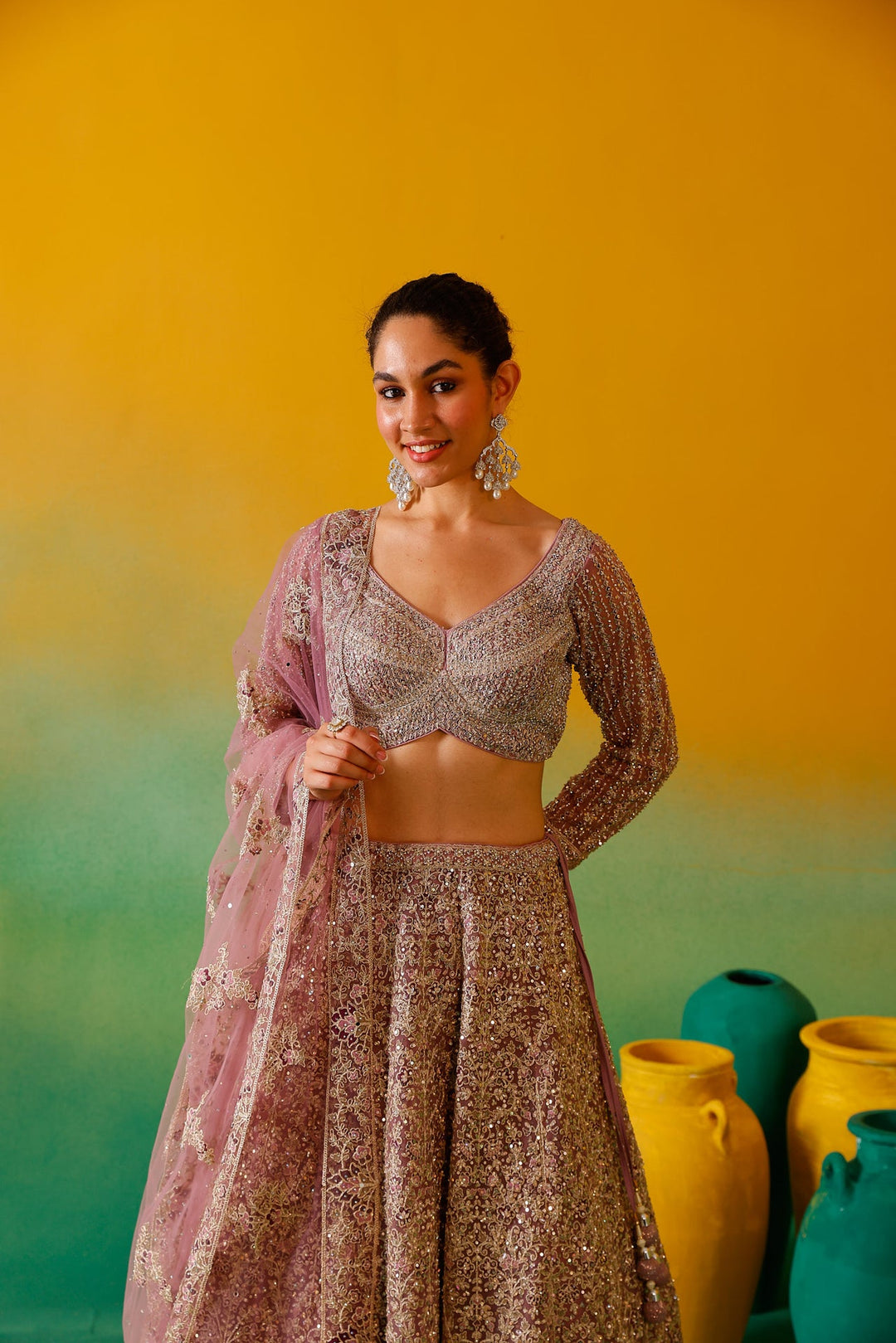 Neerus Purple net embroidered lehenga set - detail view 6