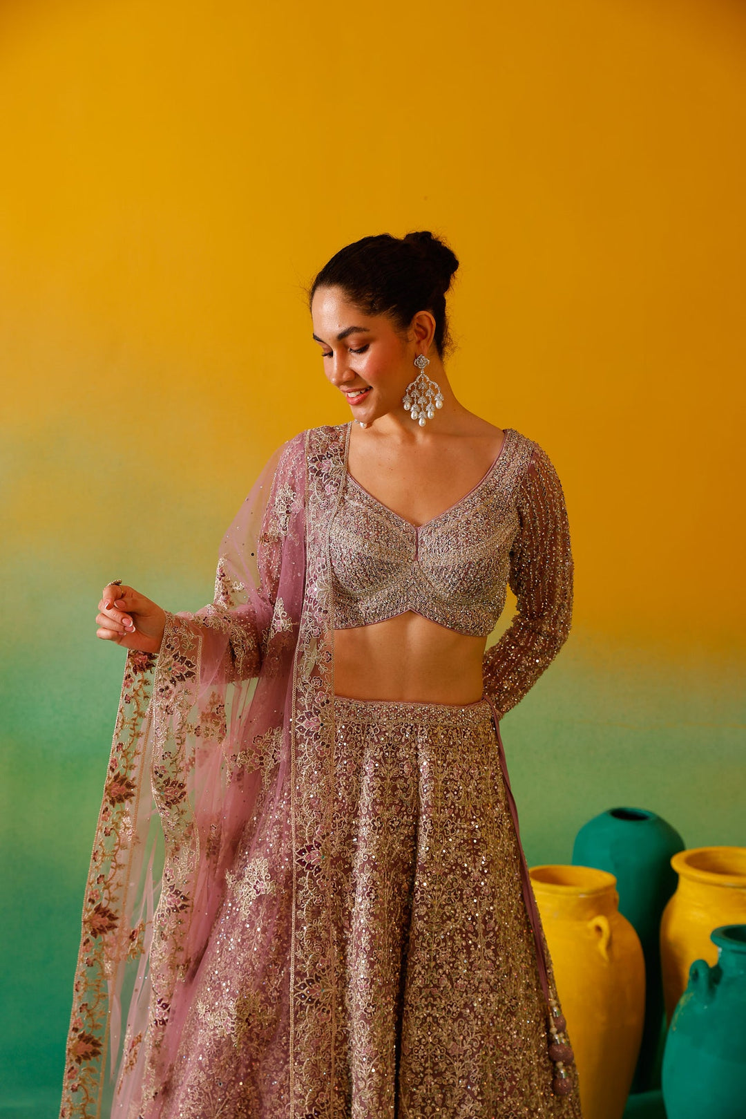 Neerus Purple net embroidered lehenga set - detail view 7