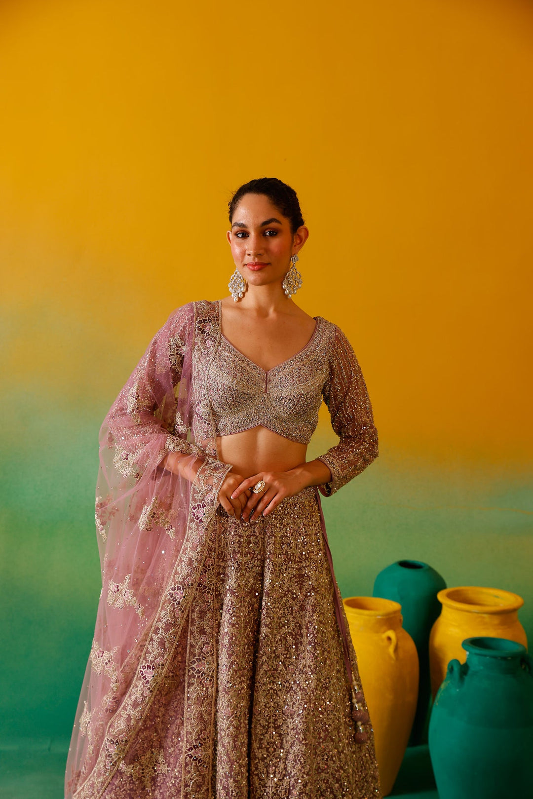 Neerus Purple net embroidered lehenga set - detail view 8