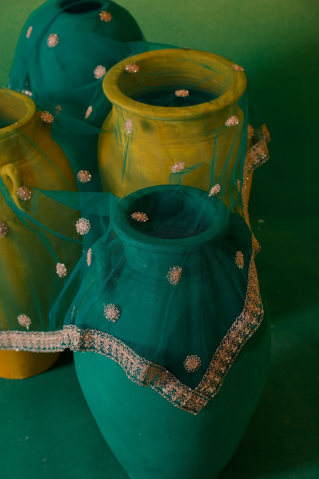 Neerus Green net embroidered lehenga set - detail view 9