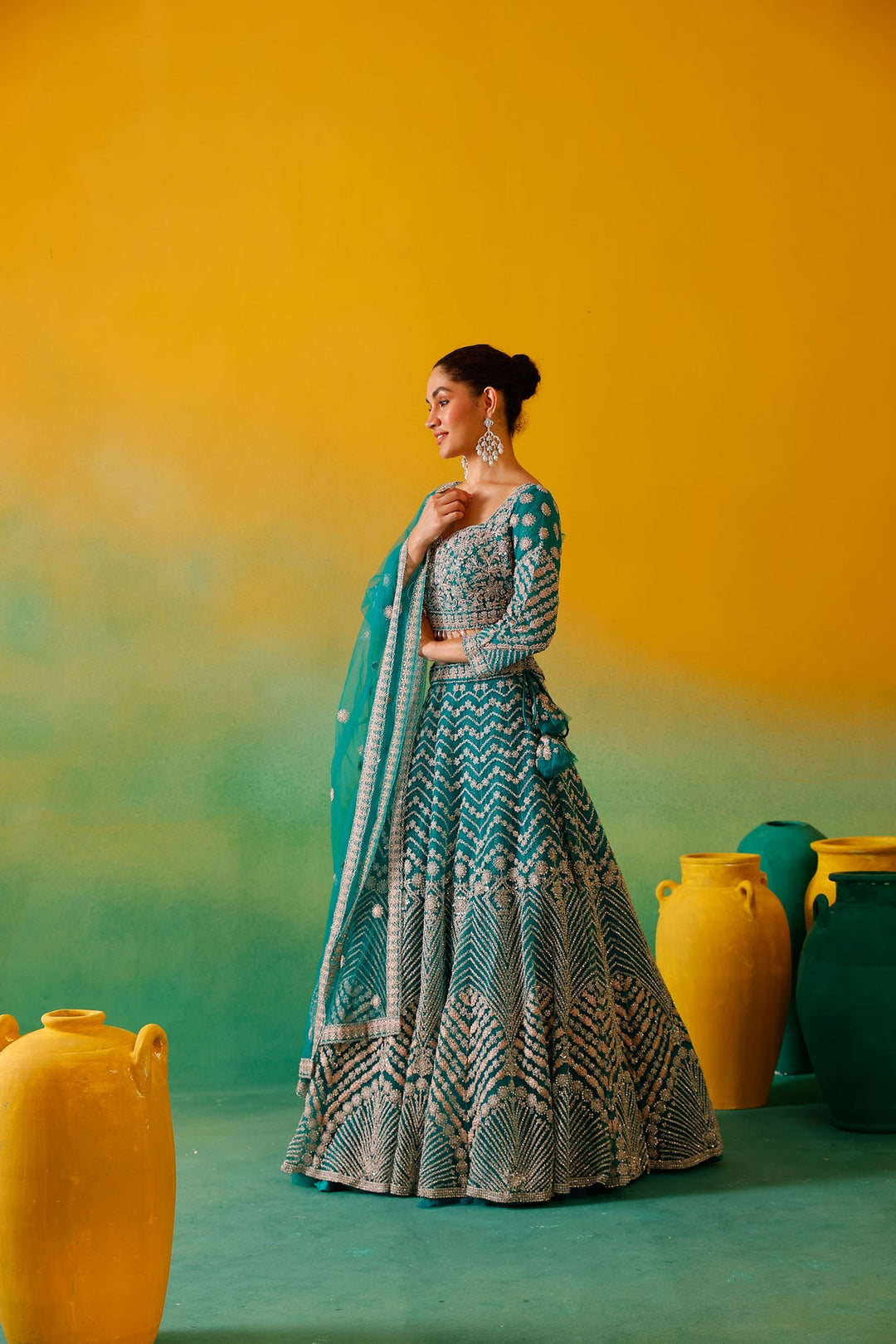 Neerus Green net embroidered lehenga set - detail view 3
