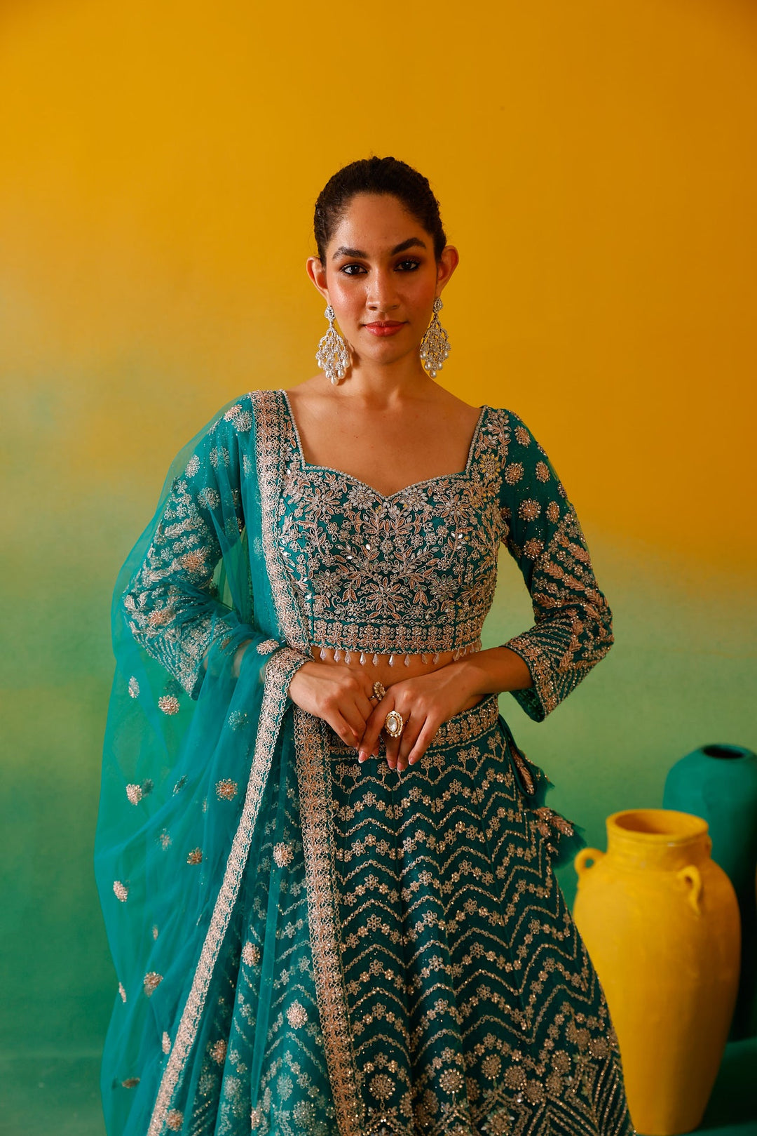 Neerus Green net embroidered lehenga set - detail view 4