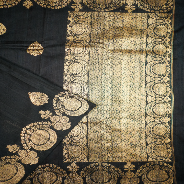 Black Tussar Handloom Jewellery Border All Over Buttas Saree
